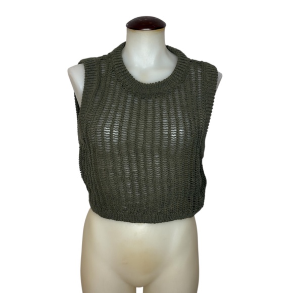 Olive Green Crochet Sweater Knit Top - Picture 4 of 10